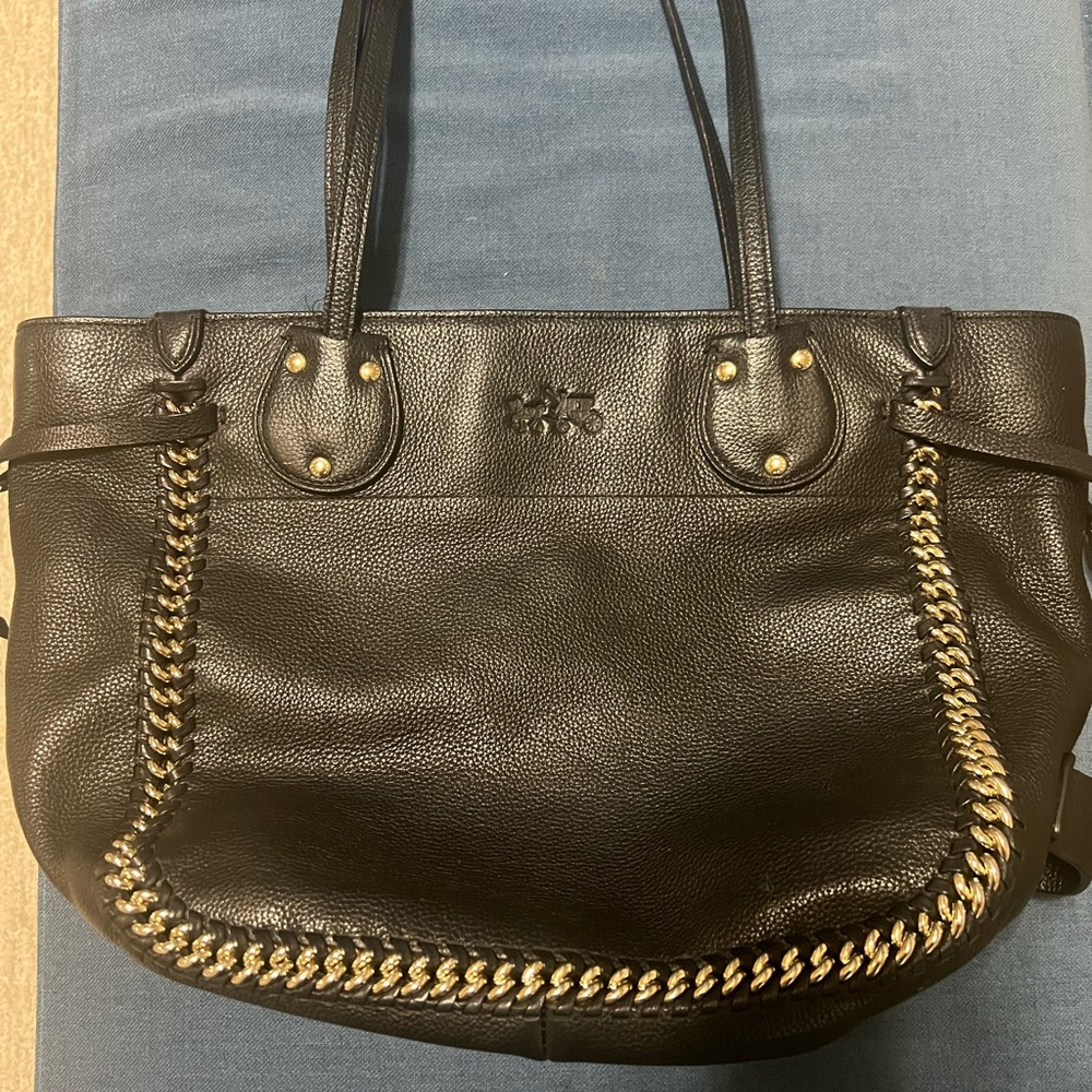 Coach Black Tote with Gold Chain Accent